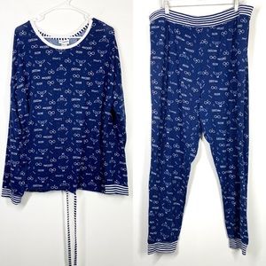 HARRY POTTER Pajama Set Hogwarts Spell Blue White Sleepwear Lounge Shirt Pants